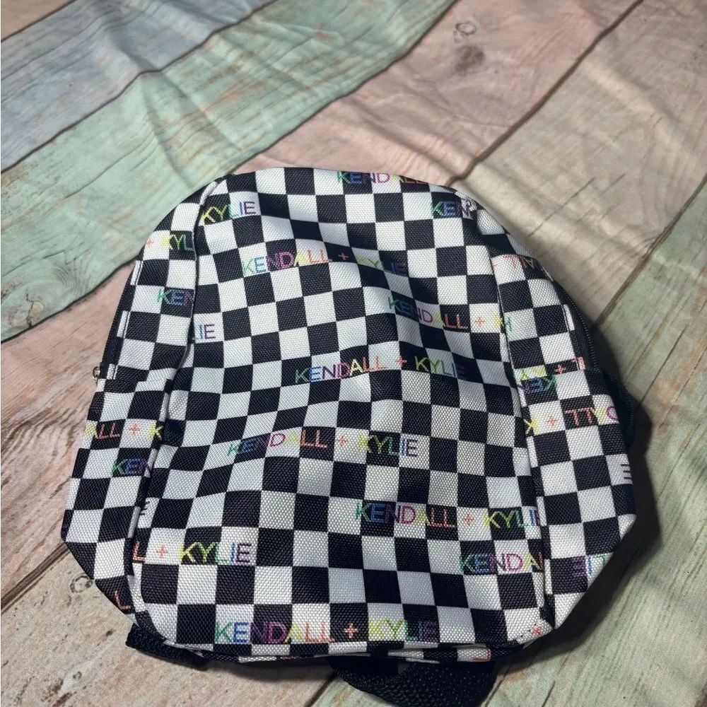 Kendall + Kylie Checkerboard Mini Backpack - Black & White with Rainbow Logo